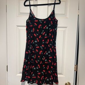 Cherry Print Black Mini Dress